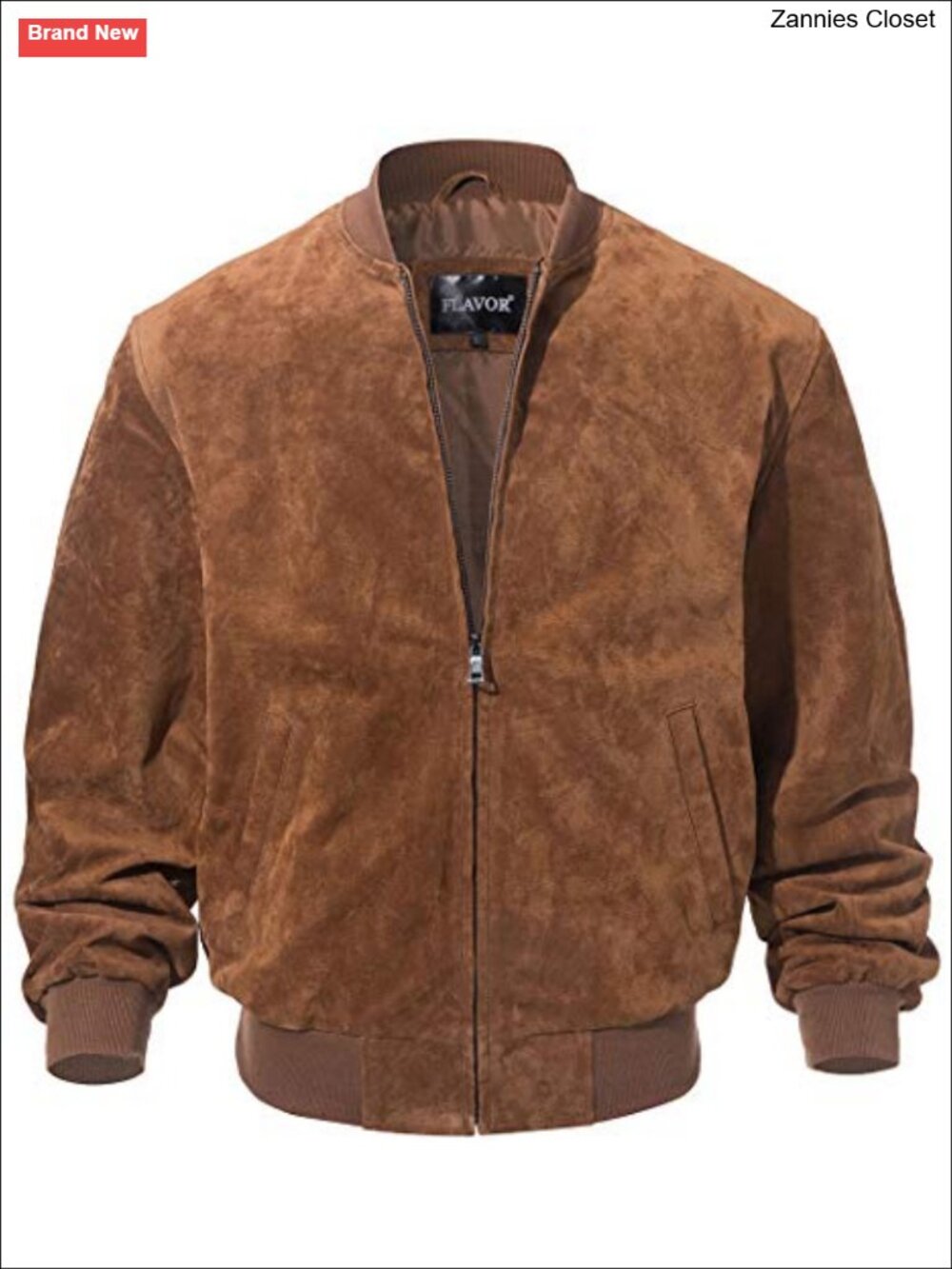 Men's Genuine Leather Baseball Jacket Vintage Suede Pigskin Zip Closure